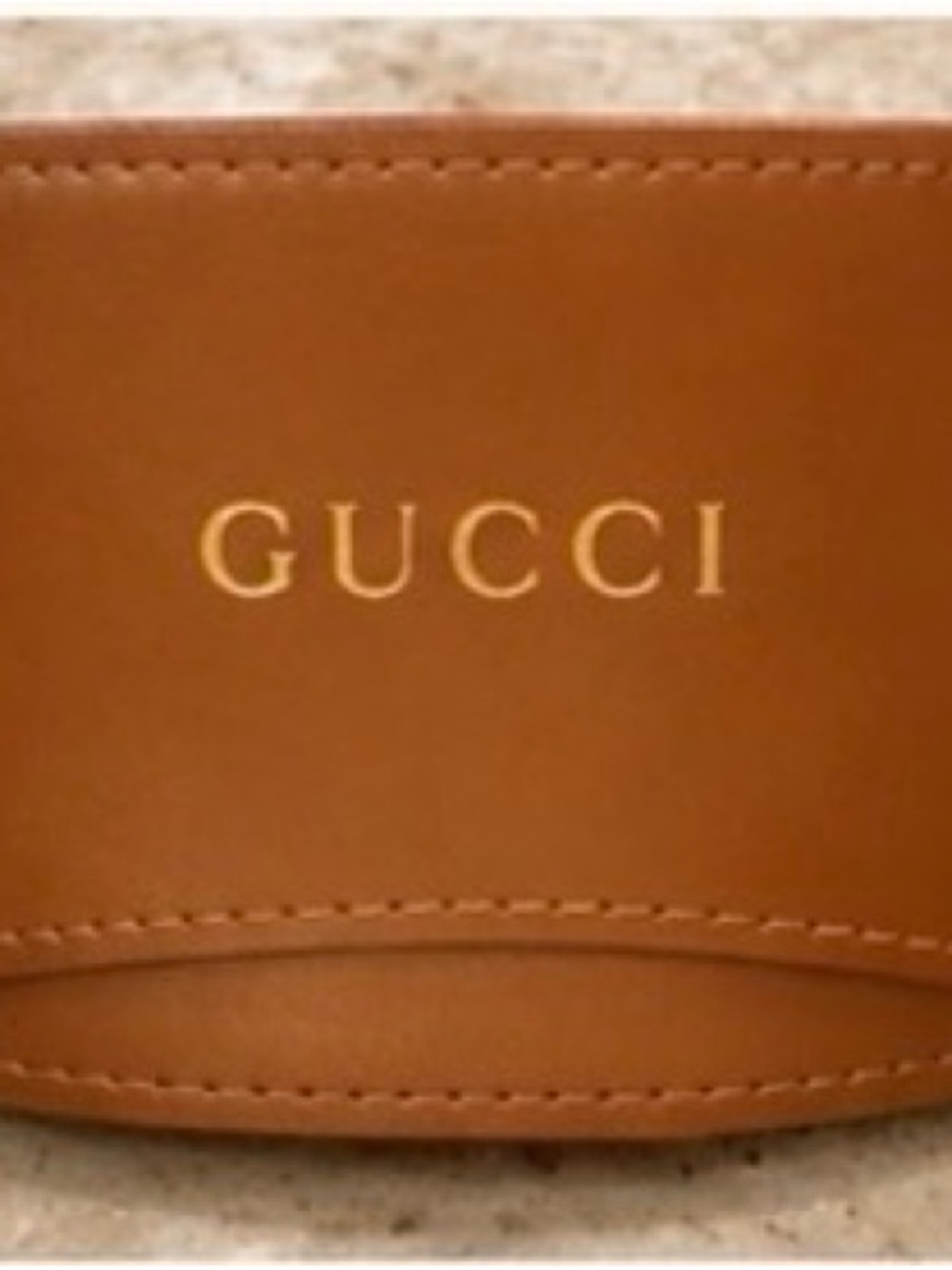 Gucci Brown Leather sunglasses case, holder with Gold Logo